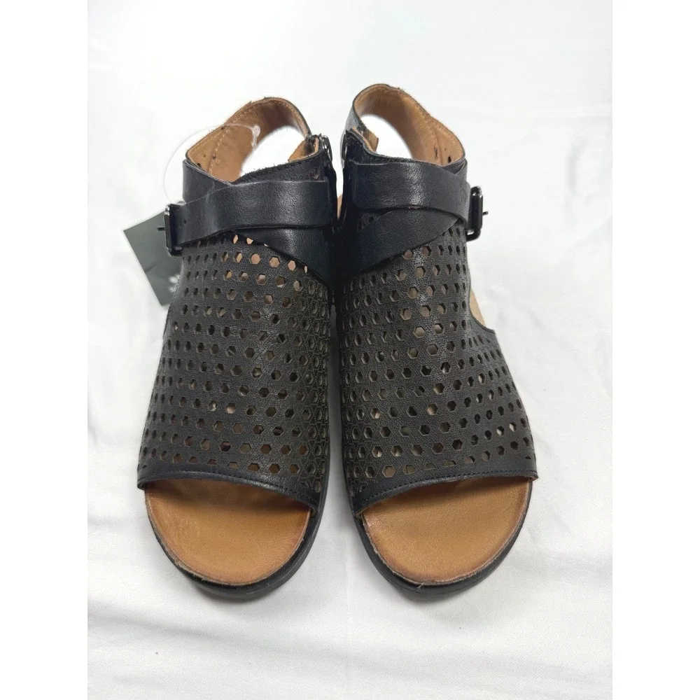 Spring Step L'Artiste Black Leather Perforated Comfort Sandals EU36(US5.5–6) NWT